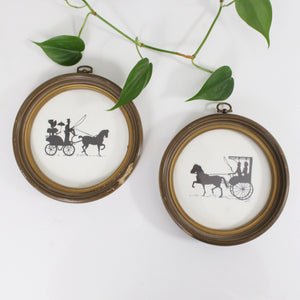 Round Vintage Scene Silhouette Pictures- Set of 2